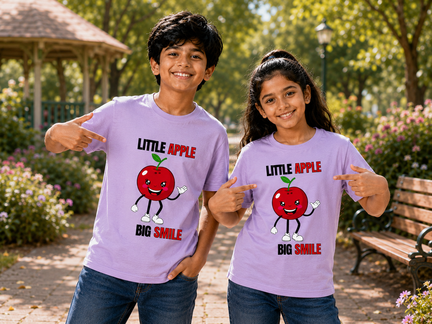 Unisex Crew Neck T-Shirt – Little Apple Big Smile - Image 4